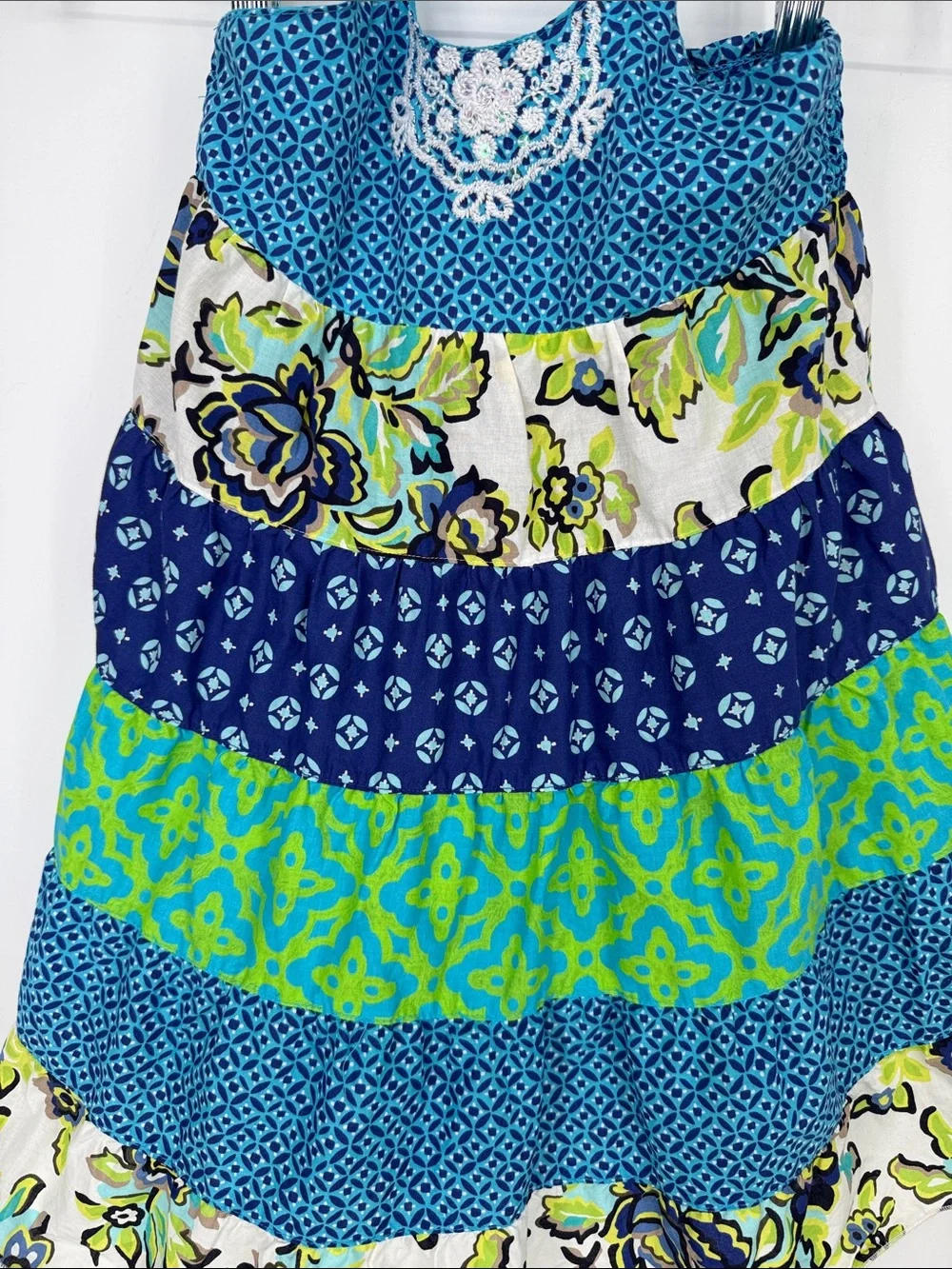 Vtg The Children’s Place Blue & Green Tiered Halter Dress 6X/7 100% cotton